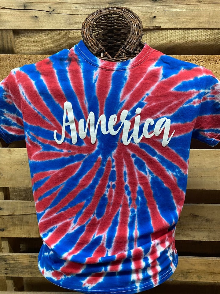 Southern Chics Apparel America USA Tie Dye Canvas Bright T Shirt