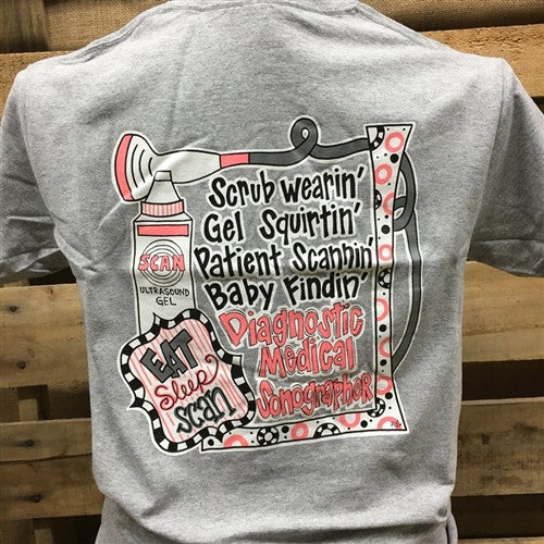 Southern Chics Baby Findin Diagnostic Medical Sonographer Sonography Ultrasound Gray Girlie Bright T Shirt