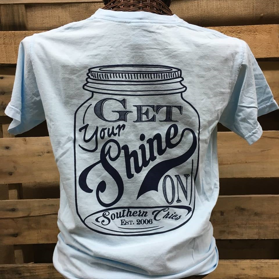 Southern Chics  Get Your Shine On Mason Jar Moonshine Girlie Bright T Shirt