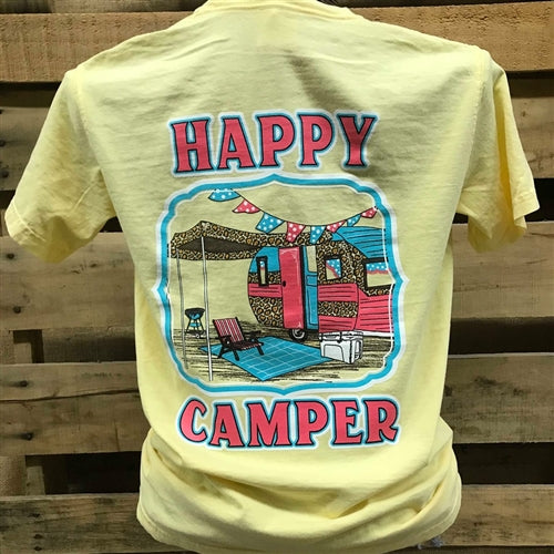 SALE Southern Chics Happy Camper Leopard Comfort Colors Bright T Shirt