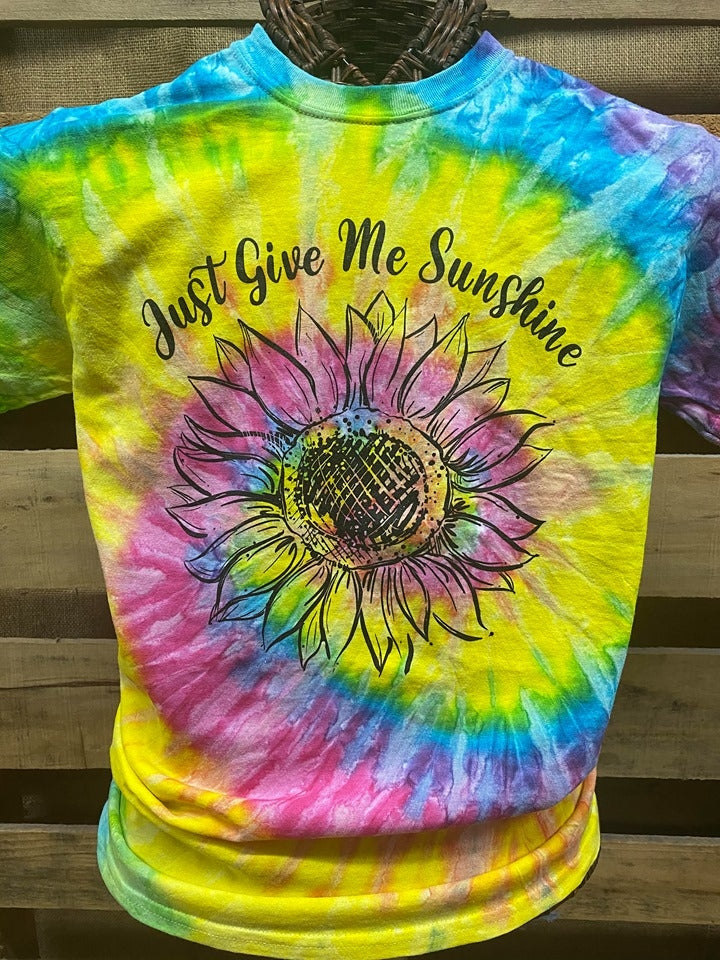Southern Chics Just Give Me Sunshine Sunflower Rainbow Tie Dye Bright Girlie T Shirt