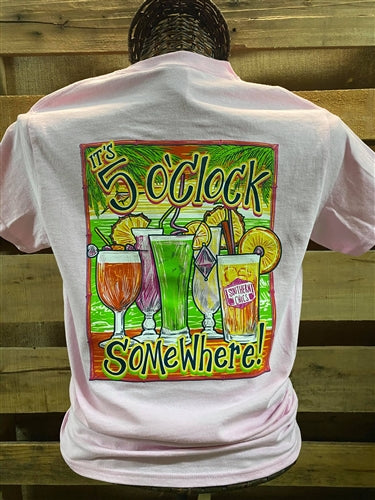 Southern Chics Apparel 5 O Clock Somewhere Drinks Cocktails Girlie Bright T Shirt