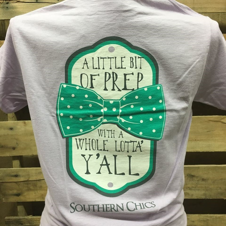 Southern Chics Lil Bit of Prep Whole Lot of Y'all Bow Girlie Bright T Shirt