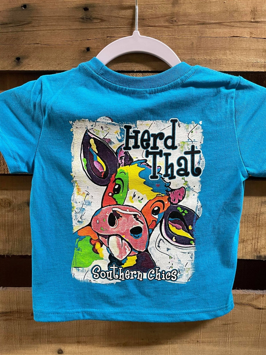 Southern Chics Herd That Watercolor Cow Toddler Youth Bright T Shirt