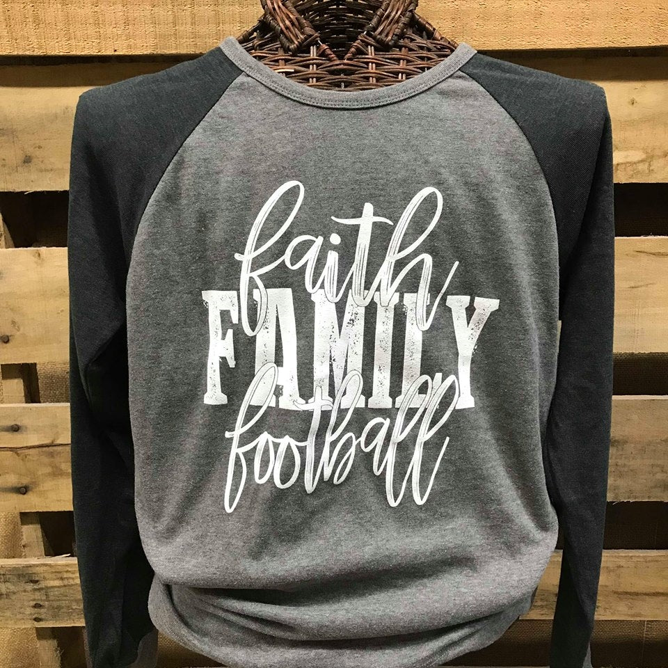 SALE Southern Chics Apparel Faith Family Football Raglan Canvas Girlie Jersey Long Sleeve T Shirt