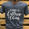 Southern Chics Apparel Running on Caffeine &amp; Chaos Arrow  Canvas Girlie V-Neck Bright T Shirt