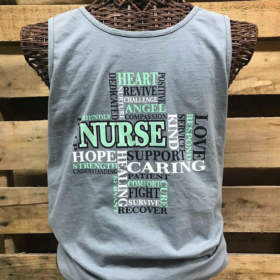 SALE Southern Chics Comfort Colors Dedicated Nurse Cross Girlie Bright T Shirt Tank Top