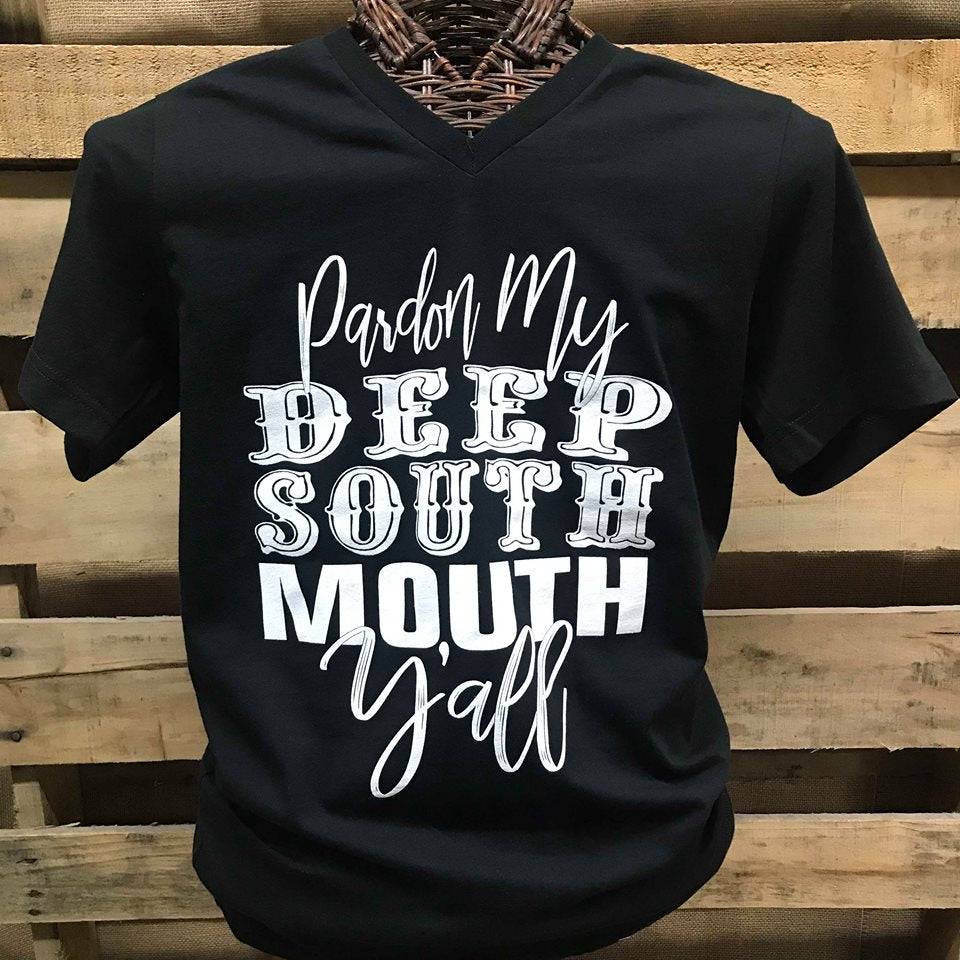 Southern Chics Pardon my Deep South Mouth Y'all Canvas Girlie V-Neck Bright T Shirt