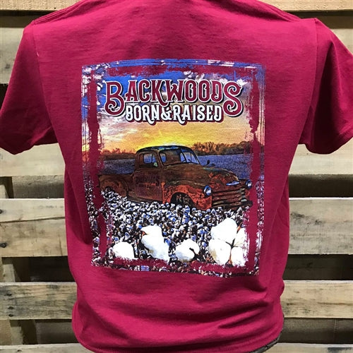 Backwoods Born & Raised Country Truck in Cotton Field Unisex Bright T Shirt