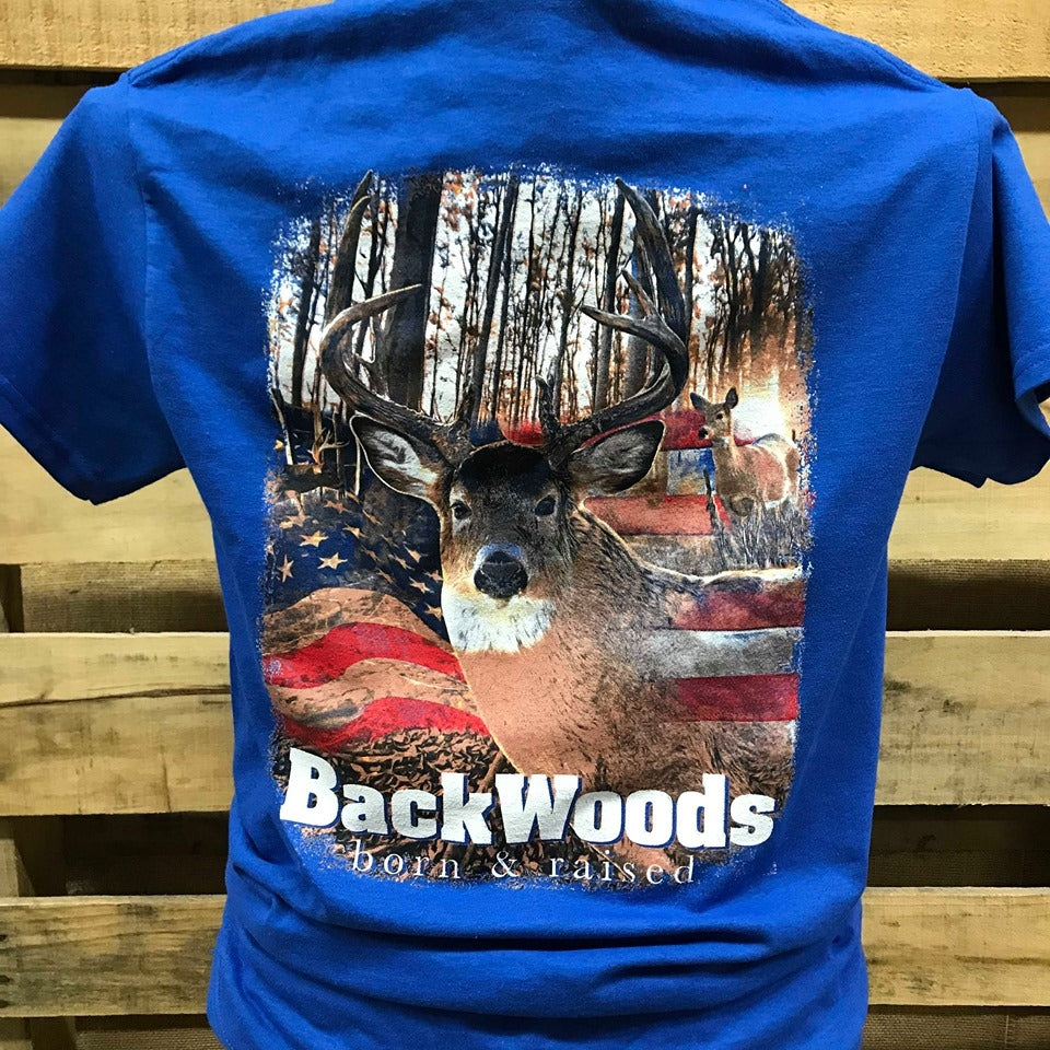 Backwoods USA American Flag Deer Buck T Shirt -