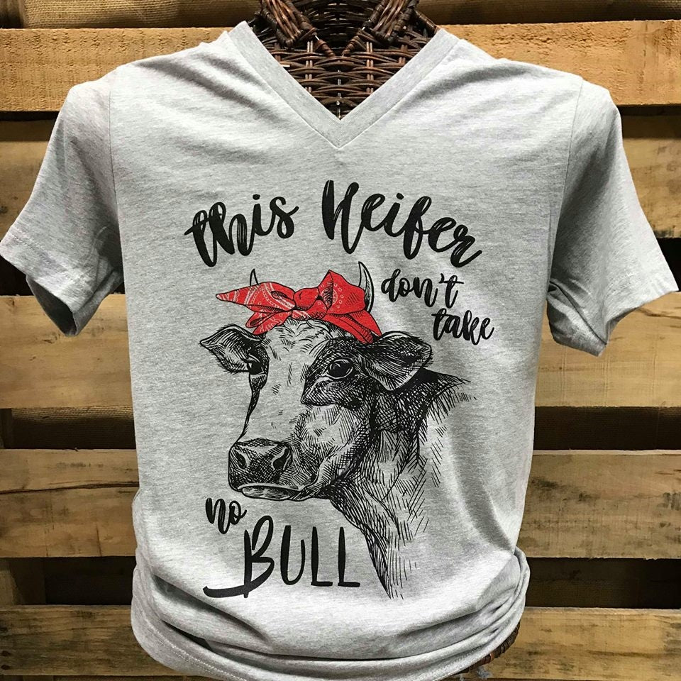 Southern Chics Apparel This Heifer Don't Take No Bull Canvas Girlie V-Neck Bright T Shirt