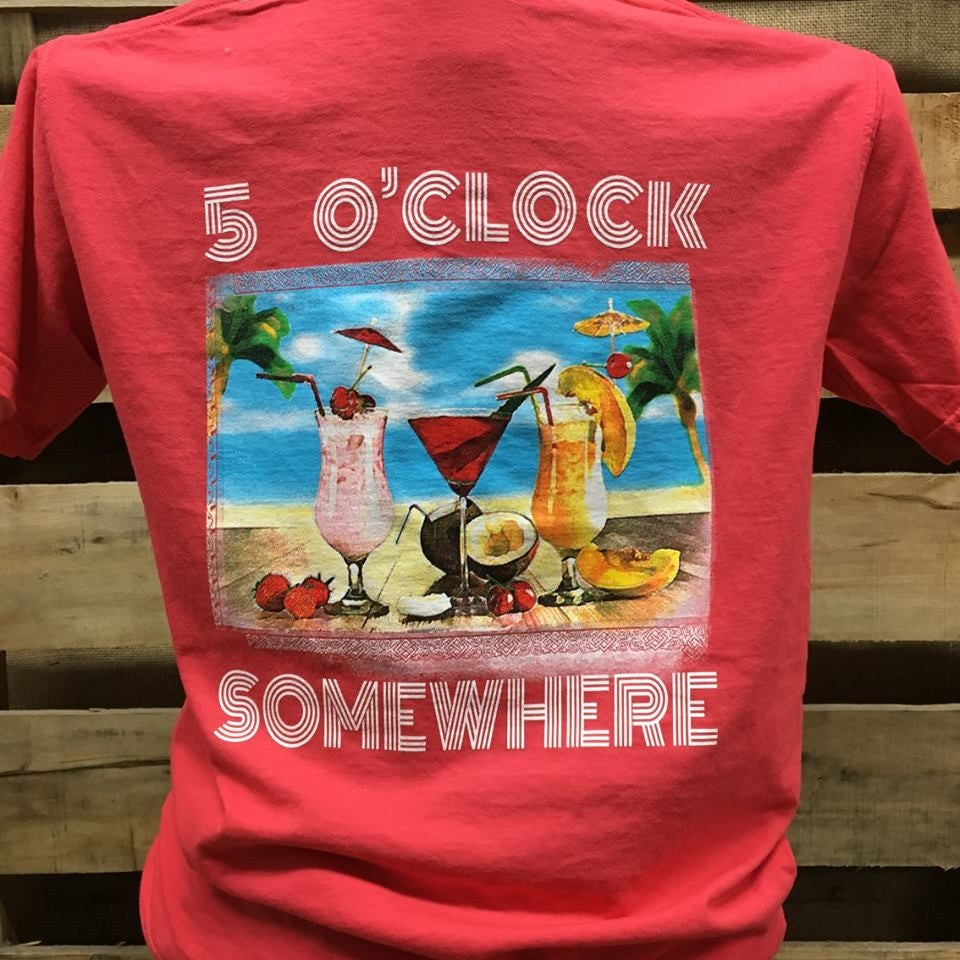 SALE Southern Chics Apparel 5 O Clock Somewhere Drink Beach Comfort Colors Girlie Bright T Shirt