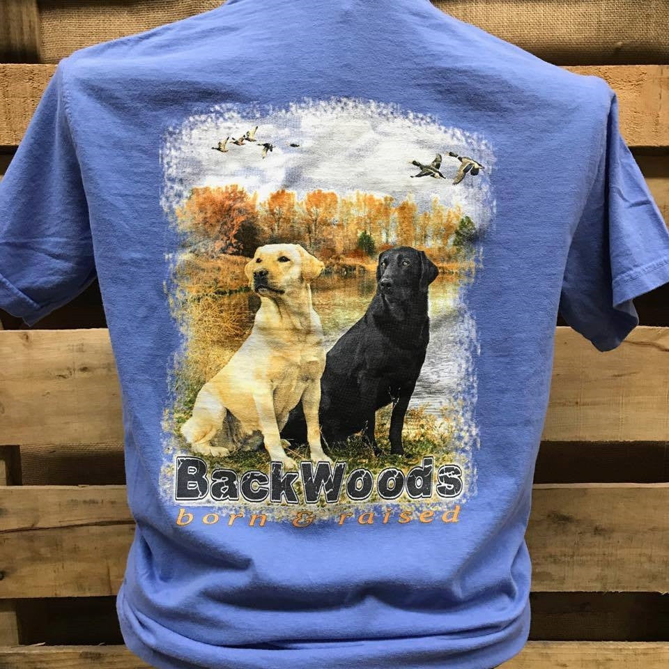 Backwoods Born & Raised Lab Dog Flying Ducks Comfort Colors Bright Unisex T Shirt - SimplyCuteTees