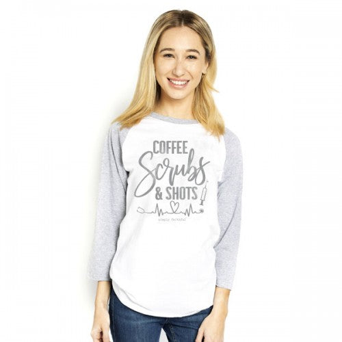 Simply Faithful By Simply Southern Coffee Scrubs And Shots Nurse CNA LPN RN Long Sleeve T-Shirt