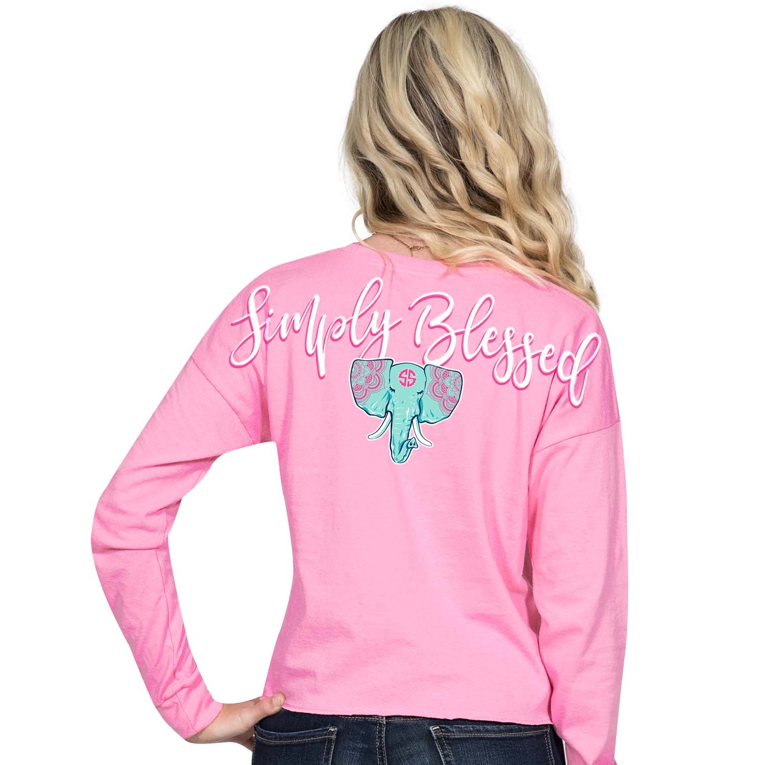 Simply Southern Preppy Blessed Elephant Shortie Crop Top Long Sleeve T-Shirt