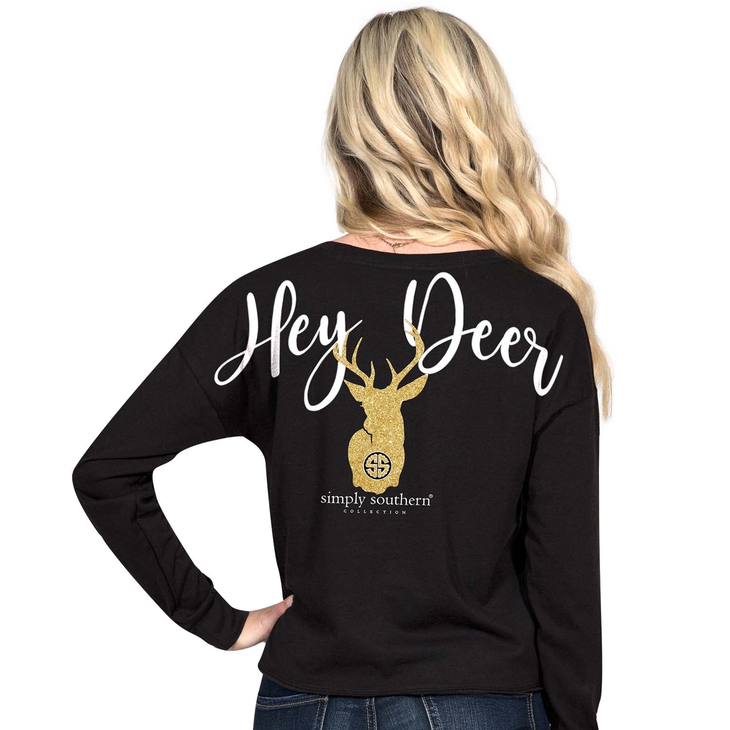 Simply Southern Preppy Hey Deer Shortie Crop Top Long Sleeve T-Shirt