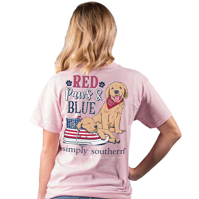Simply Southern Preppy USA Red Paws & Blue T-Shirt