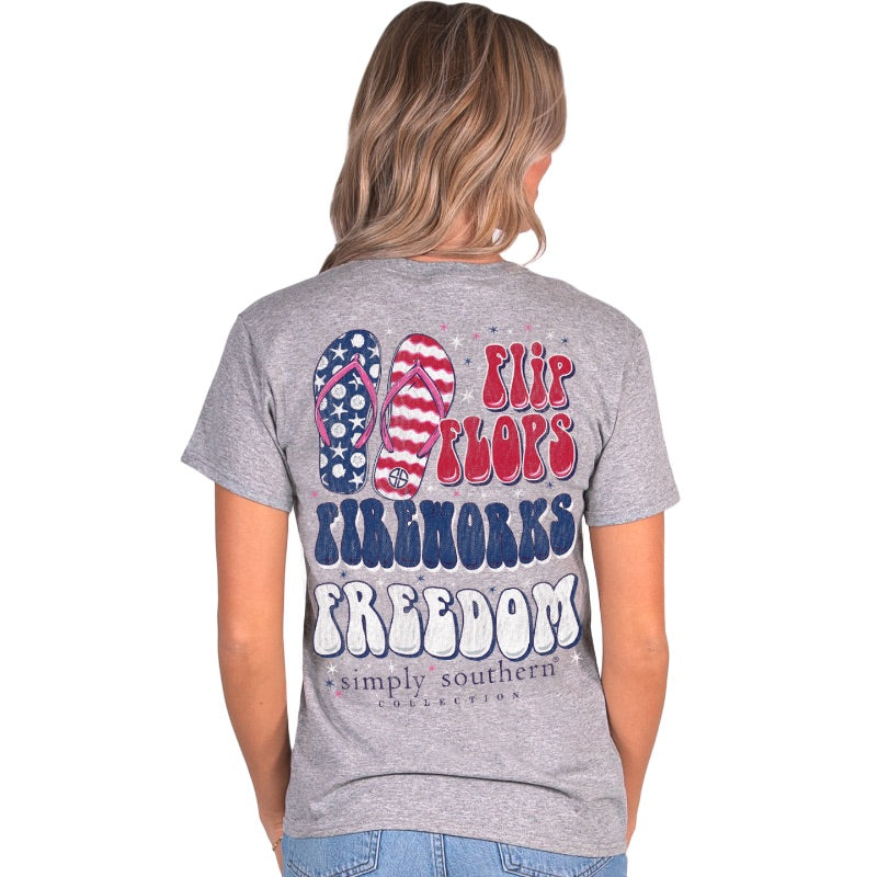 SALE Simply Southern Flip Flops Fireworks Freedom USA T-Shirt