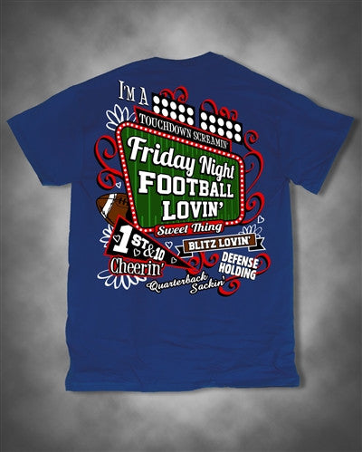 Sweet Thing Friday Night Football Lovin Cheerin Girl Blue Girlie Bright T-Shirt - SimplyCuteTees