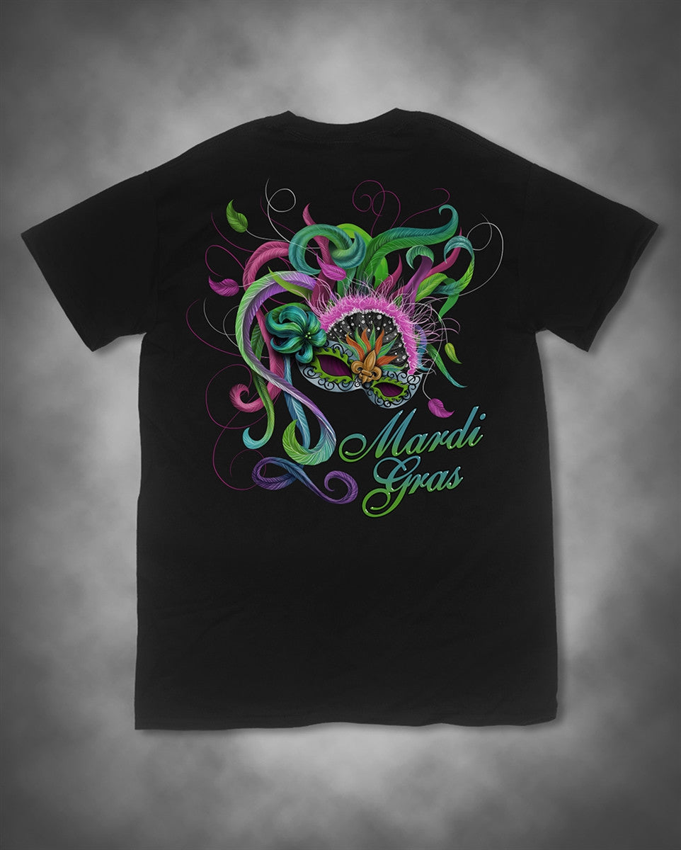Sweet Thing Mardi Gras Feather Mask Fleur De Lis Beads Girlie Bright T-Shirt - SimplyCuteTees