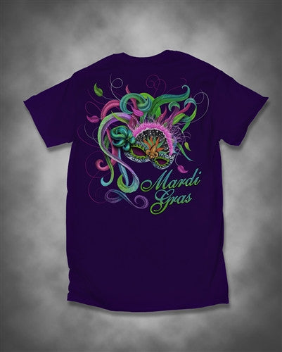 Sweet Thing Mardi Gras Feather Mask Fleur De Lis Beads Girlie Purple Bright T-Shirt - SimplyCuteTees