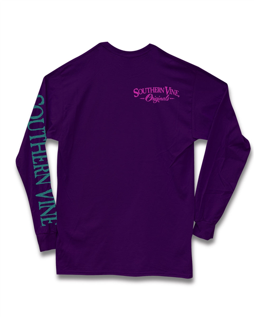 Southern Vine Mardi Gras Behaving Badly Give Me Beads Girlie Long Sleeve Bright T-Shirt - SimplyCuteTees
