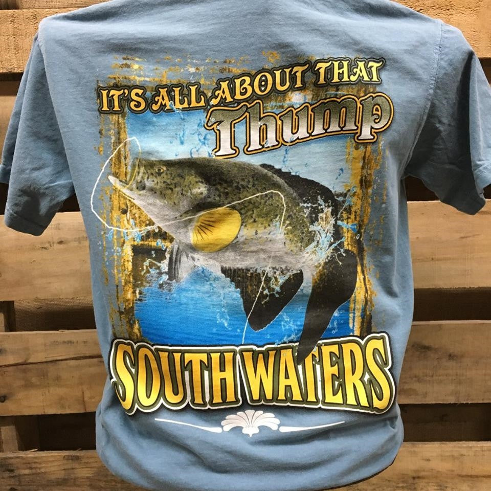 Backwoods South Waters It&#39;s All About That Thump Fishing Bright Unisex T Shirt