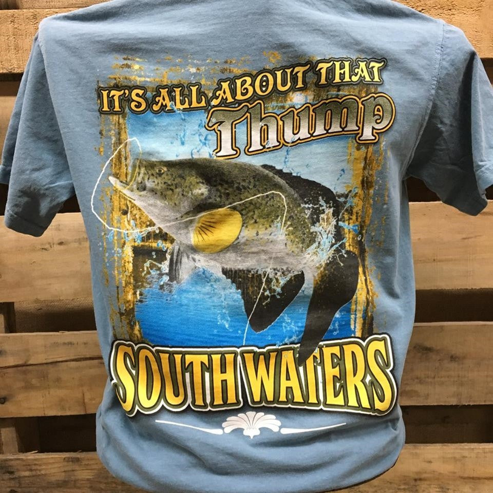 Backwoods South Waters It's All About That Thump Fishing Bright unisex T Shirt Small