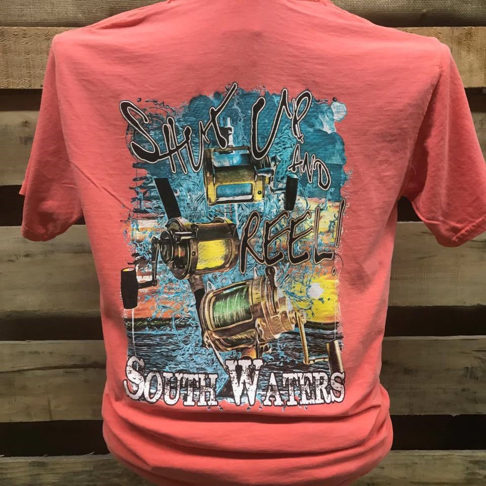 South Waters Shut Up & Reel Fishing Comfort Colors Bright unisex T Shirt Small