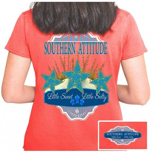 Country Life Outfitters Southern Attitude Coral Starfish Vintage Girlie Bright T Shirt - SimplyCuteTees