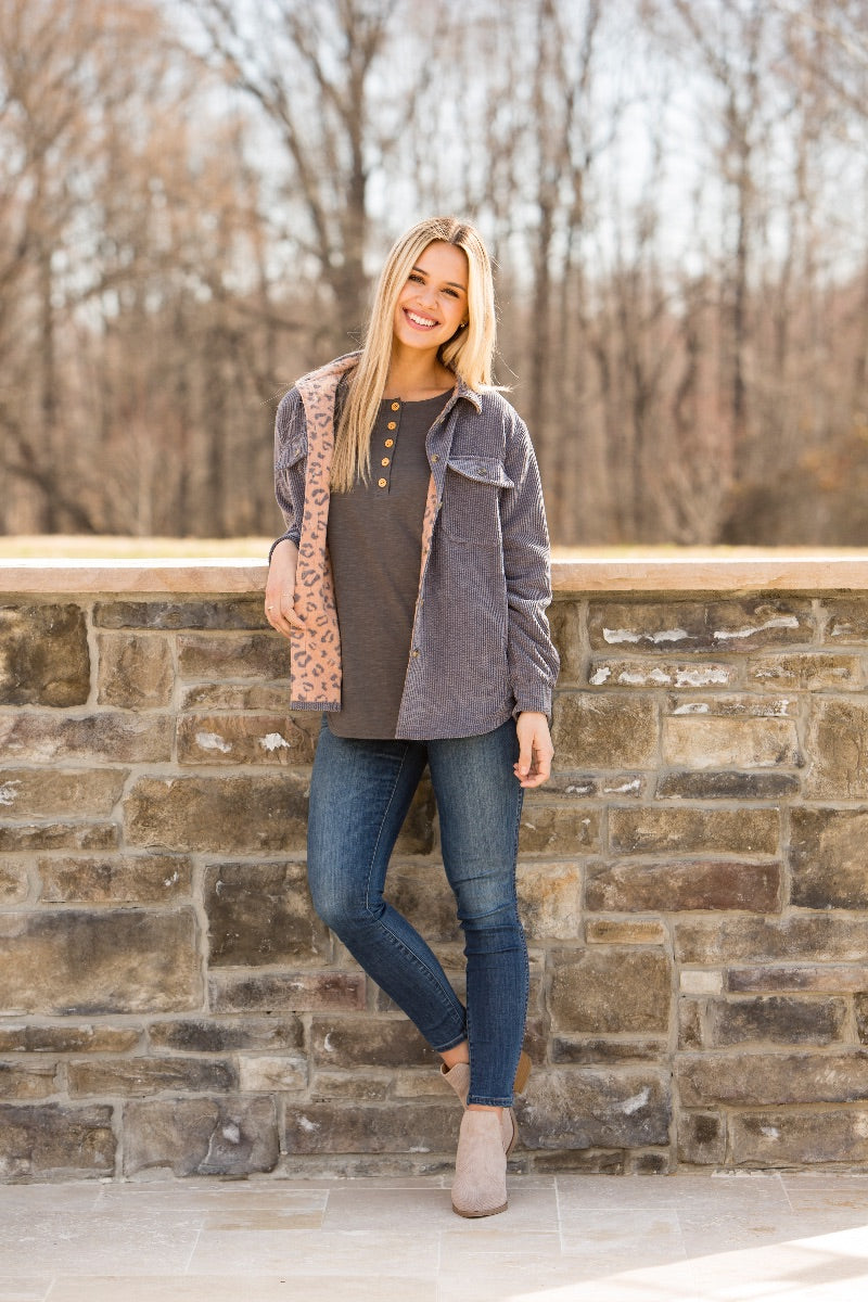 Simply Southern Leopard Reversible Shacket Jacket