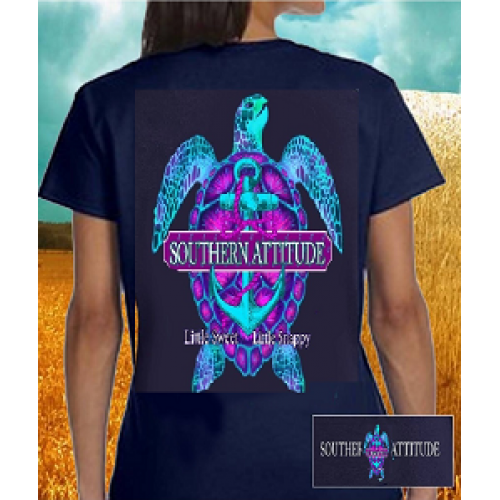 Country Life Outfitters Southern Attitude Snappy Turtle Anchor Bow Navy Vintage Girlie Bright T Shirt - SimplyCuteTees