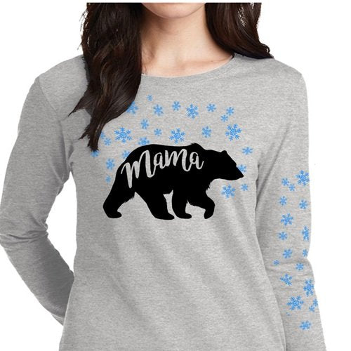 SALE Southern Attitude Preppy Snowflake Mama Bear Long Sleeve T-Shirt