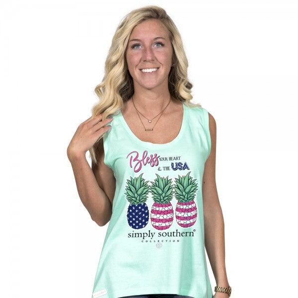 SALE Simply Southern Preppy Bless The USA Pineapple Tank Top