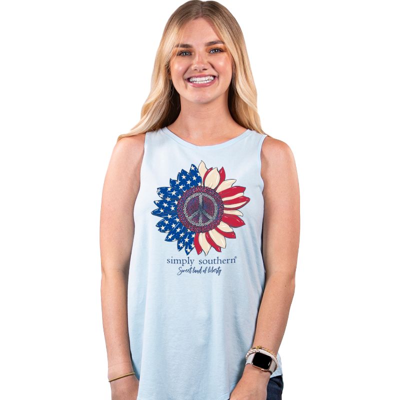 Simply Southern Preppy USA Peace Sunflower Tank Top