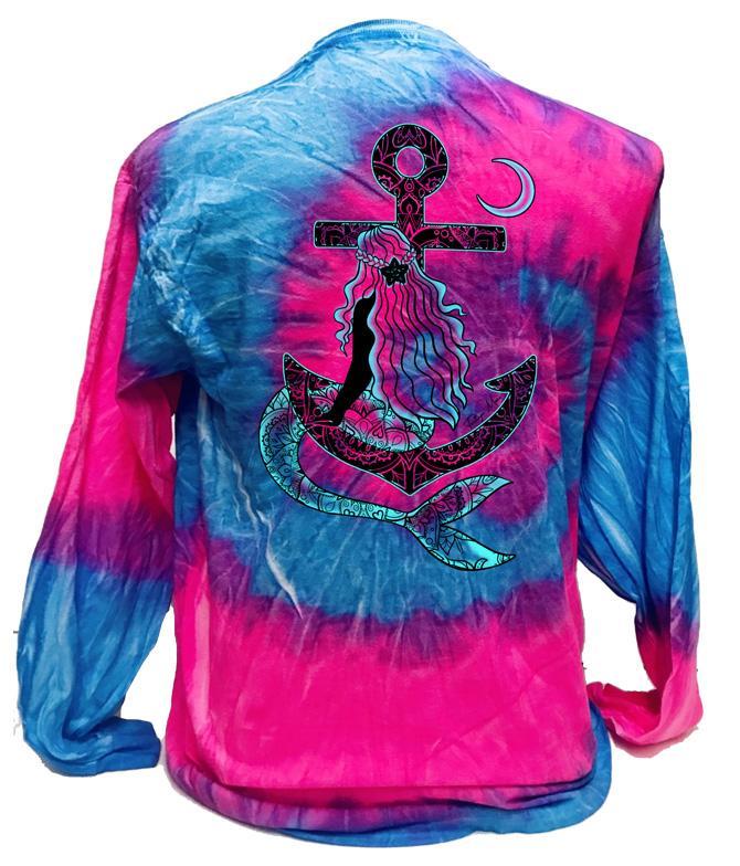 Southern Attitude Tortuga Moon Mermaid Anchor Tie Dye Long Sleeve T-Shirt