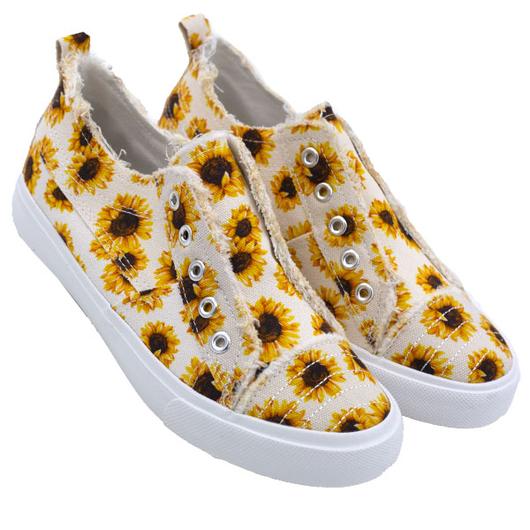 Girlie Girl Originals Preppy Sunflower White Distressed Sneaker Shoes