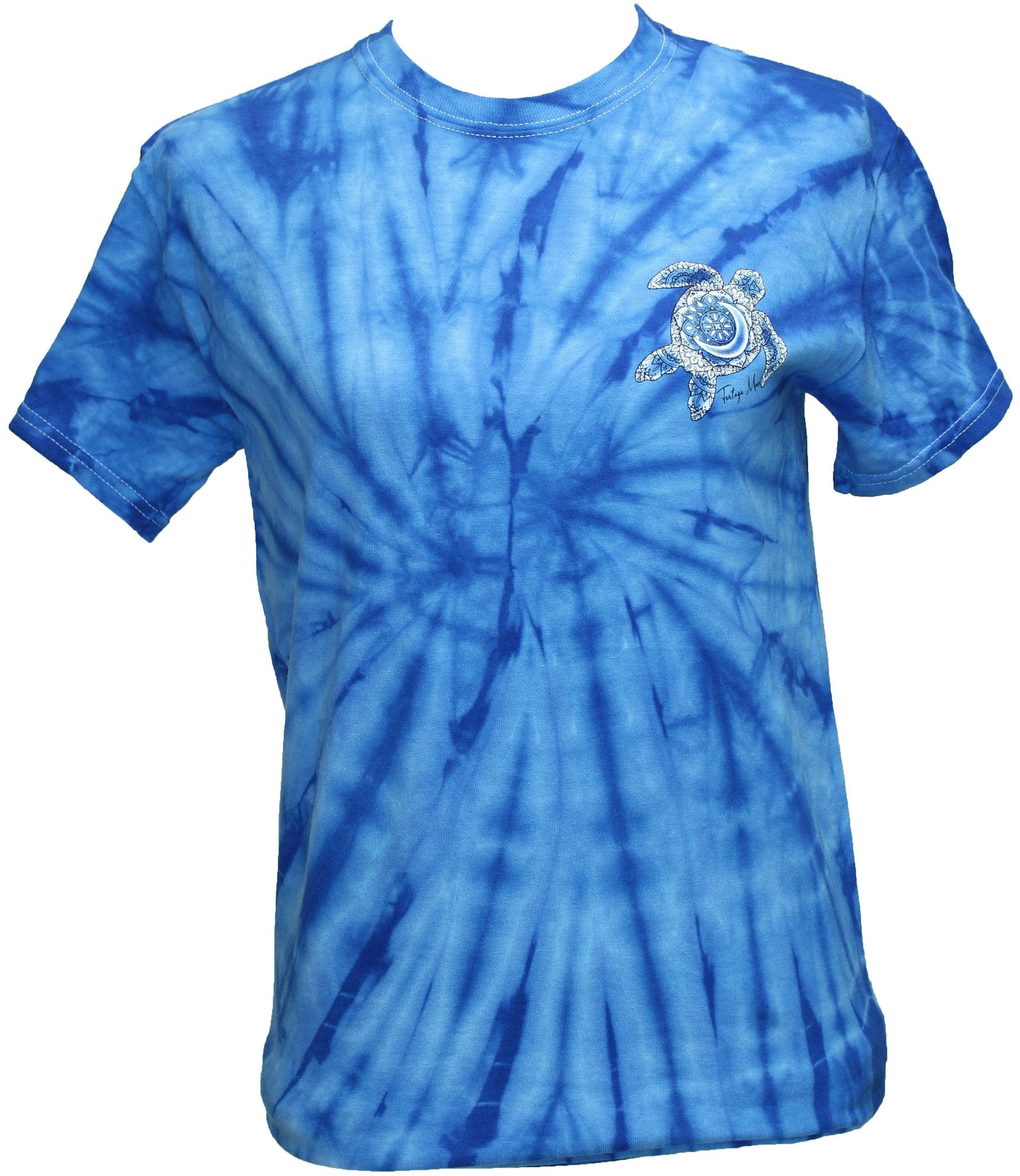 Southern Attitude Tortuga Moon Turtle Blue Tie Dye T-Shirt