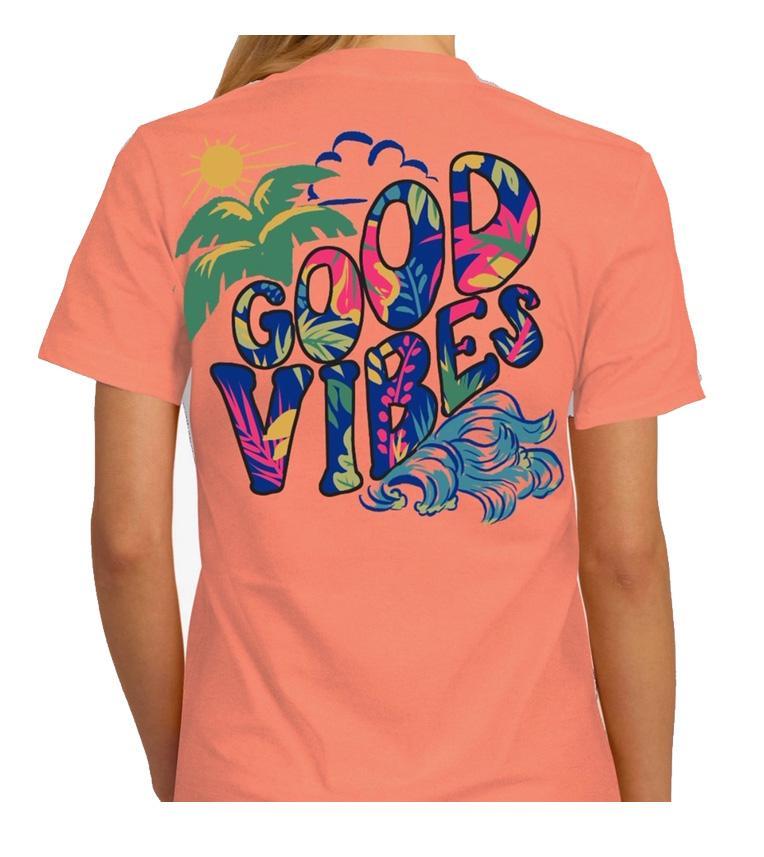 Southern Attitude Tortuga Moon Good Vibes Soft Canvas Papaya T-Shirt