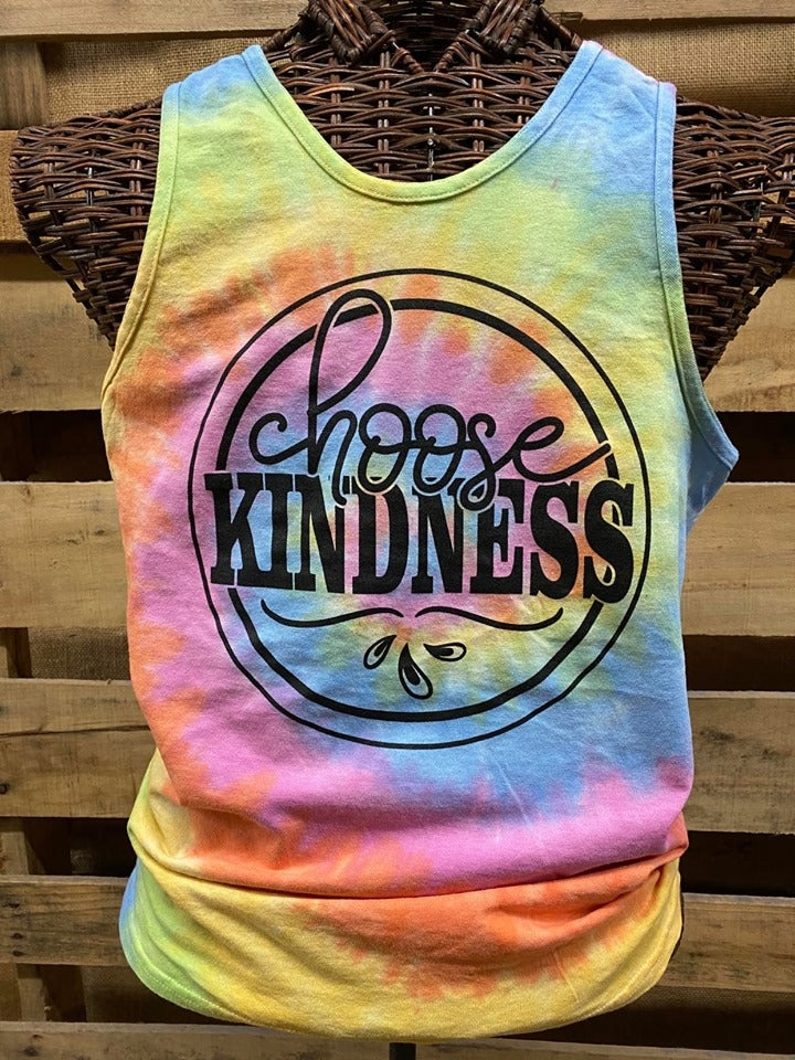 Southern Chics Apparel Choose Kindness Tie Dye Girlie Bright T Shirt Tank Top