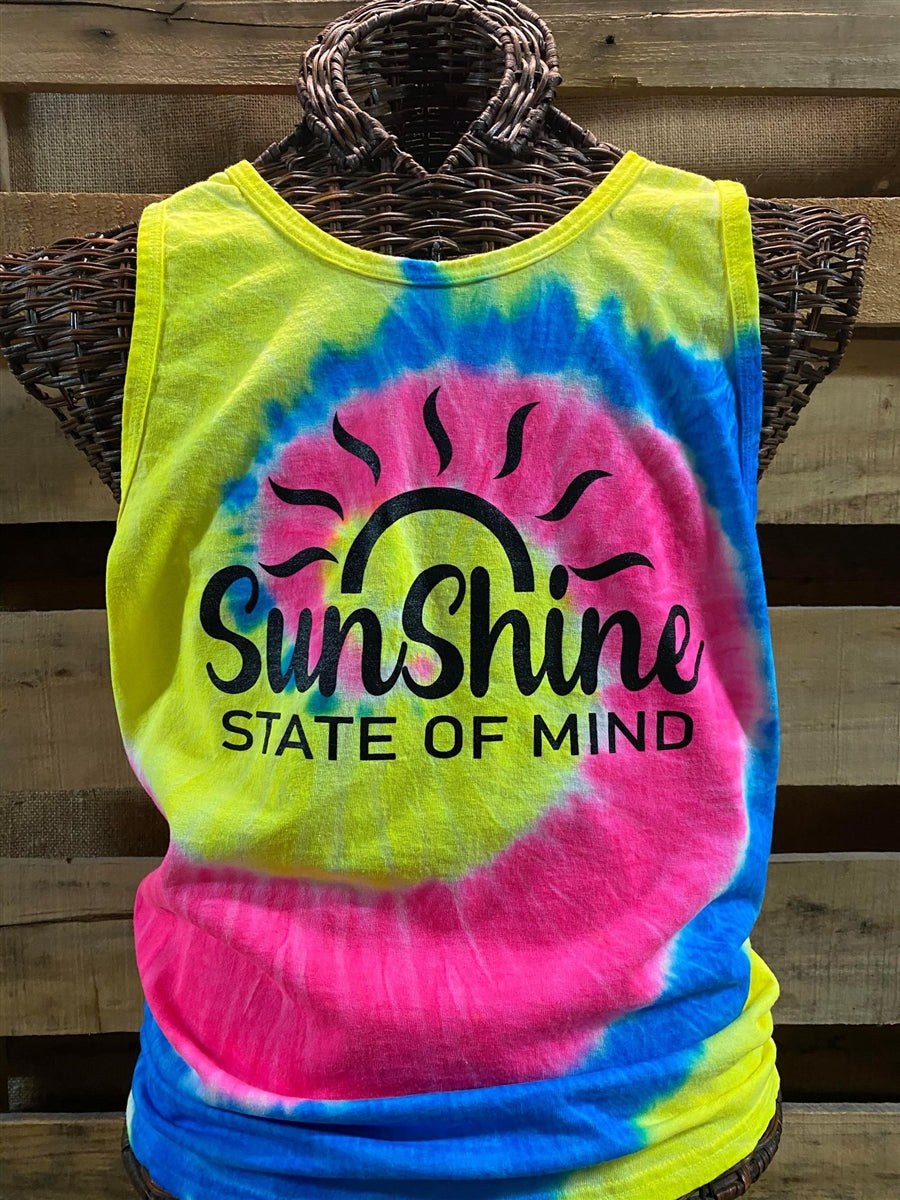 Southern Chics Sunshine State of Mind Tie Dye Girlie Bright T Shirt Tank Top