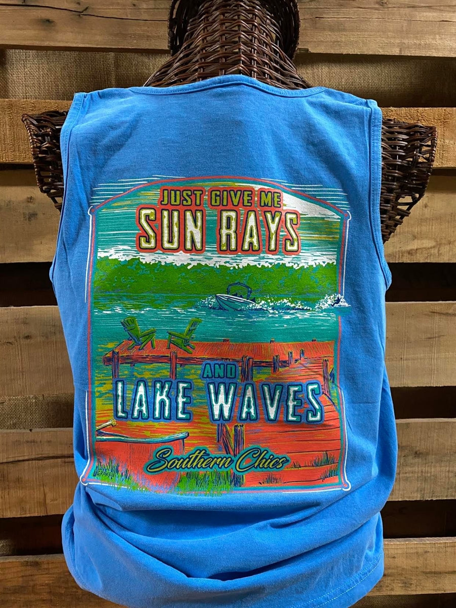 Southern Chics Sun Rays and Lake Waves Bright Comfort Colors T Shirt Tank Top Medium