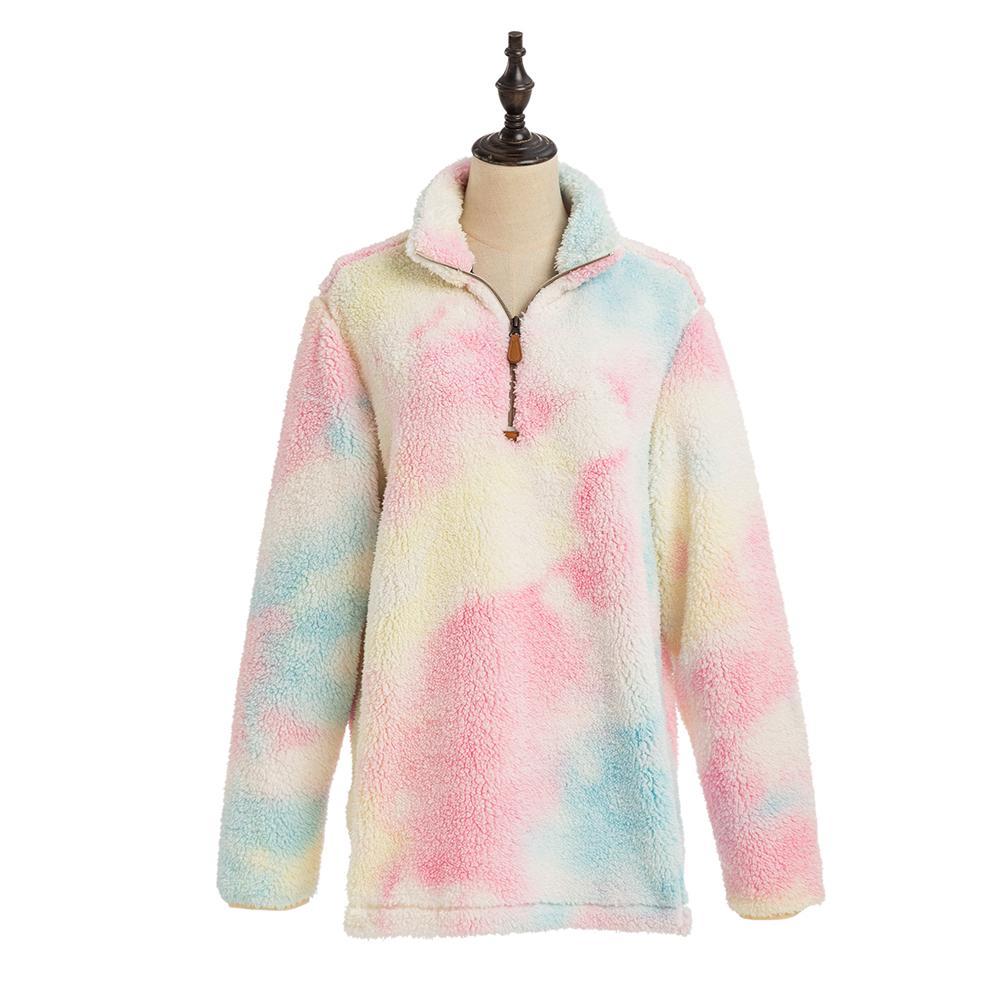 Katydid Preppy Pink Blue Tie Dye 1 Sherpa Pullover Jacket T-Shirt