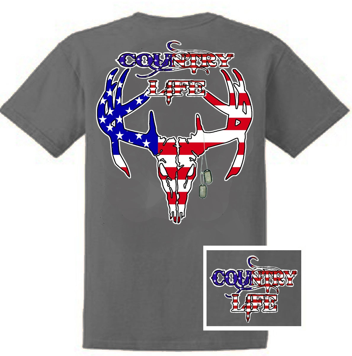 Country Life Outfitters USA American Flag Deer Skull Head Vintage Unisex Gray Bright T Shirt - SimplyCuteTees
