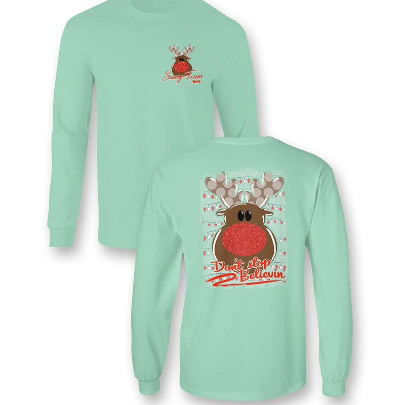 SALE Sassy Frass Don't Stop Believin Holiday Long Sleeve Comfort Colors T-Shirt