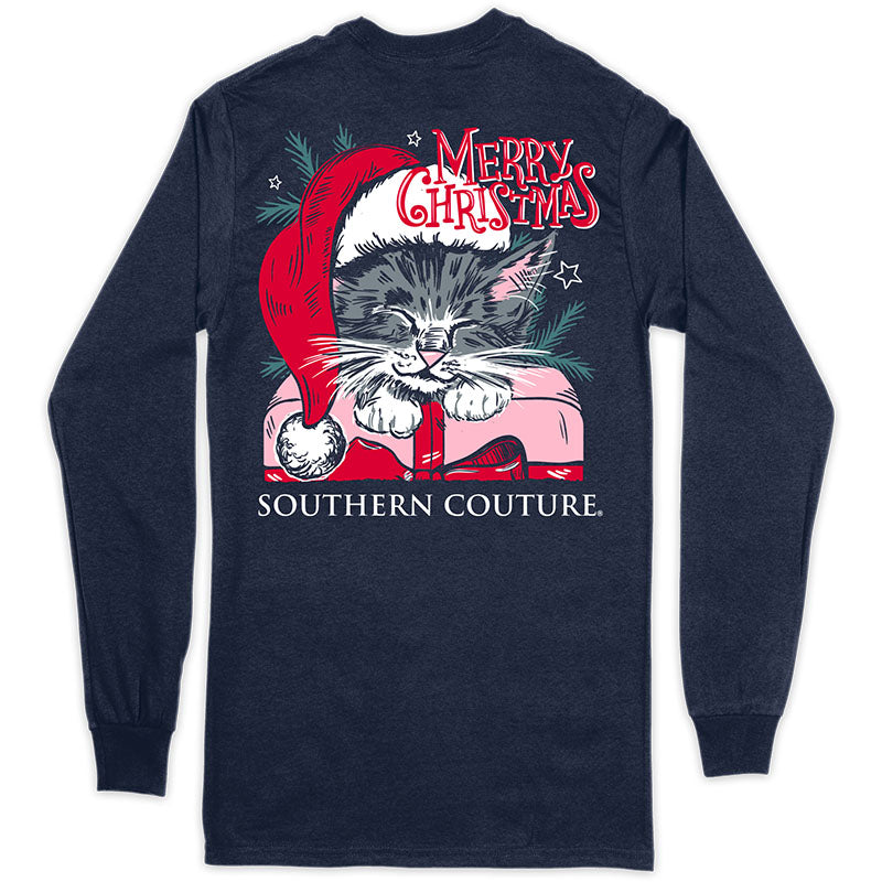 SALE Southern Couture Classic Christmas Cat Holiday Long Sleeve T
