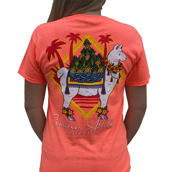 Southern Attitude Coral Preppy Pineapple Llama T-Shirt