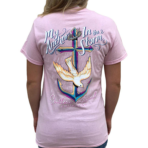 Southern Attitude Preppy Anchor In The Storm Pink T-Shirt