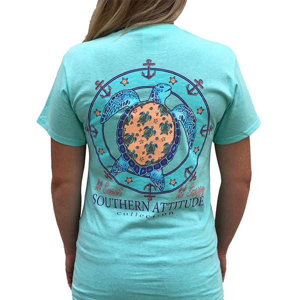 Southern Attitude Preppy Lil Snappy Turtle Seafoam T-Shirt