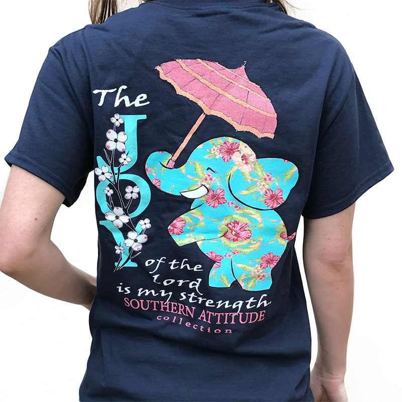 Southern Attitude Preppy Joy Elephant Navy T-Shirt